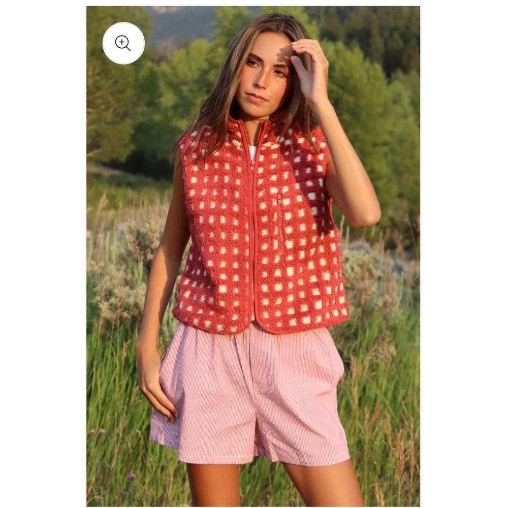 Checkered fleece vest